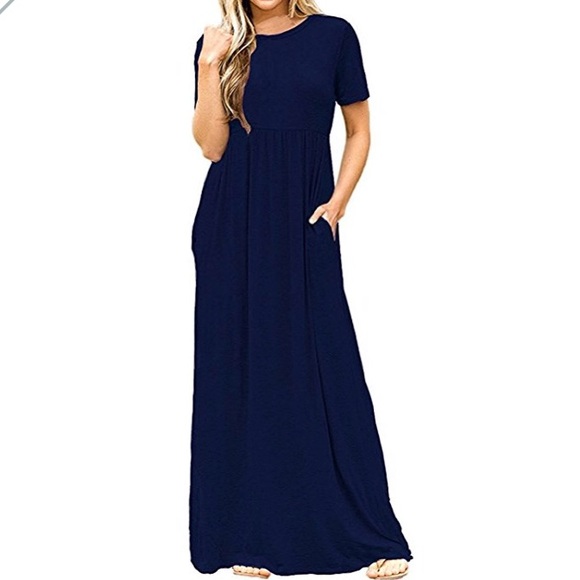 blue short sleeve maxi dress